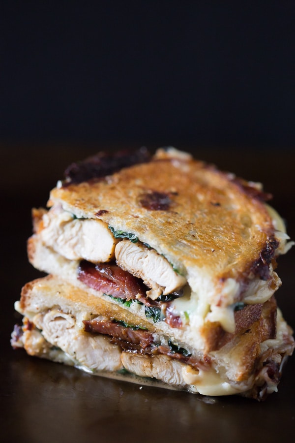 This chicken bacon spinach packed grilled cheese is packed full of flavor and perfect for dinner or lunch. Super cheesy and grilled to ooey gooey perfection.