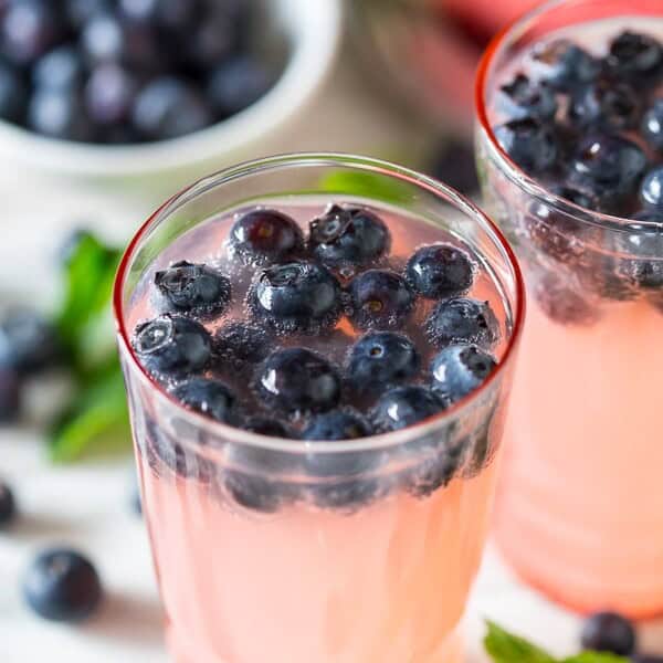 This watermelon blueberry mint spritzer is the perfect Memorial Day cocktail. Fruity watermelon mixed with fresh mint, blueberries and a touch of Truvia.