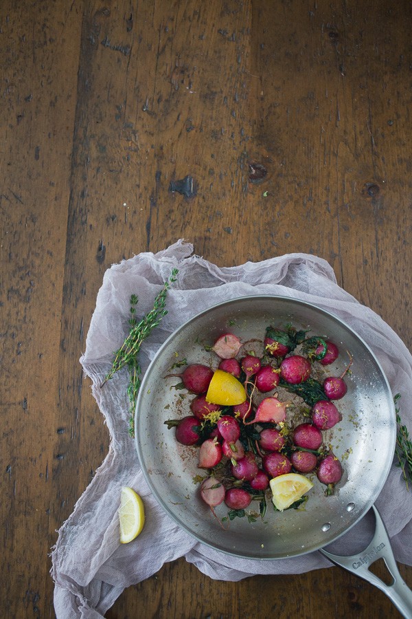 These pan roasted brown butter radishes are the perfect way to use up all those summer garden radishes. Perfectly sweet, slightly nutty and just a hint of fresh lemon.