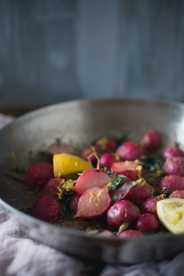 These pan roasted brown butter radishes are the perfect way to use up all those summer garden radishes. Perfectly sweet, slightly nutty and just a hint of fresh lemon.