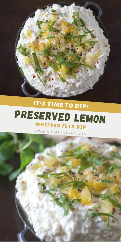 Preserved Lemon and Mint Whipped Feta Dip pin for Pinterest.
