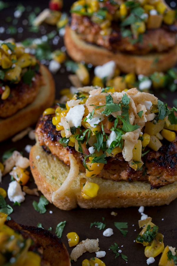 open face bbq chicken burger on texas toast. 