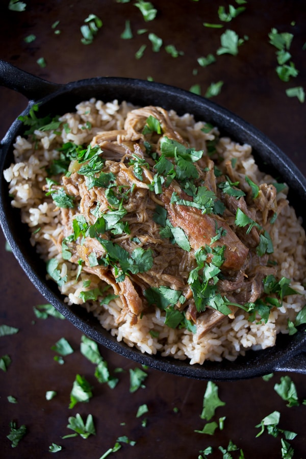 Slow Cooker Honey Mustard Pulled Pork in a dish. 