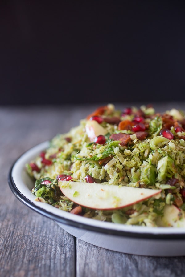 Shaved Brussels Sprout Apple Bacon Salad served with extra bacon. 