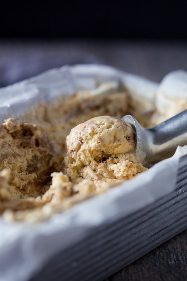 This apple butter gingersnap ice cream is the perfect fall ice cream dessert. Swirled with apple butter and packed full of gingersnaps and candied ginger.