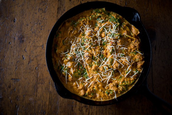 This spicy sausage pumpkin pasta sauce is packed full of delicious pumpkin and is perfect served over pasta, ravioli or gnocchi. Super simple to make and packed full of fall flavor.