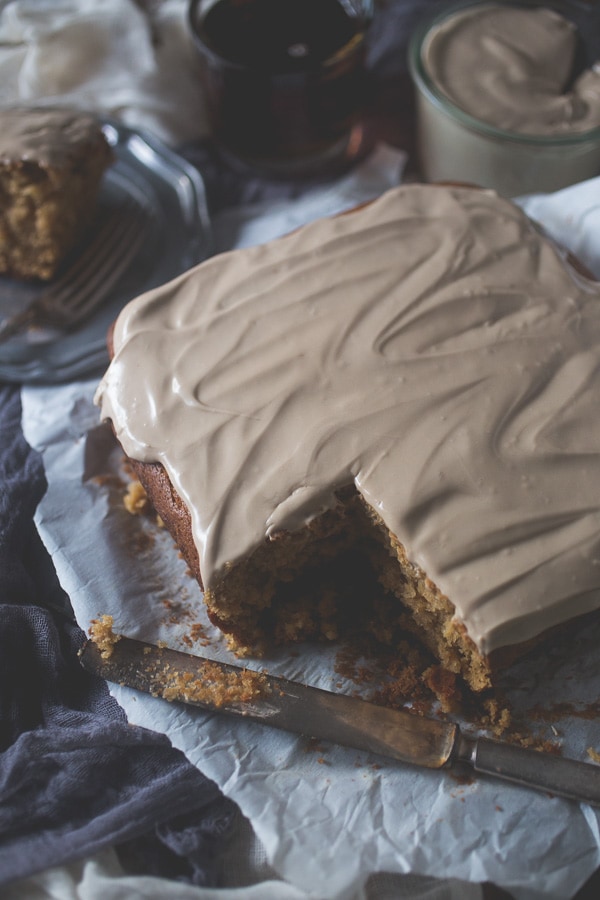 This maple cake with maple cream cheese frosting is the perfect way to welcome fall. Full of maple syrup flavor and topped with the most creamy maple frosting of all time!
