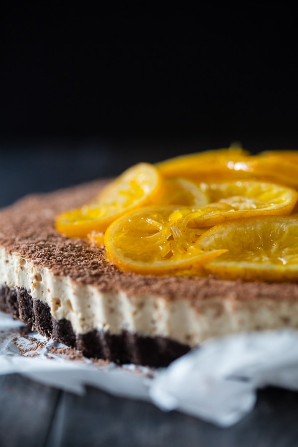 This no bake chocolate orange Greek yogurt cheesecake is just what your holiday needs. A rich chocolate crust filled with an orange filling and topped with candied orange slices.