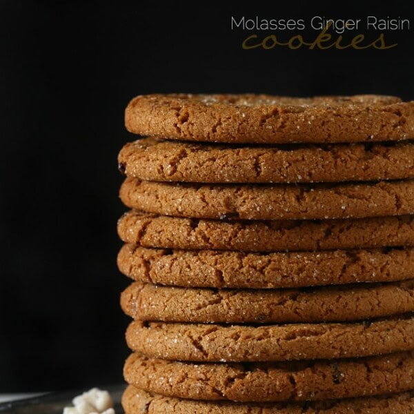 These sweet and spicy molasses ginger raisin cookies are perfect served alone or dipped in a cold glass of milk. Delicious on your holiday cookie tray.