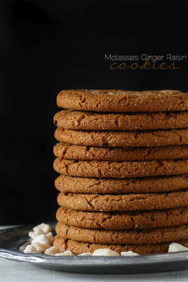 These sweet and spicy molasses ginger raisin cookies are perfect served alone or dipped in a cold glass of milk. Delicious on your holiday cookie tray.