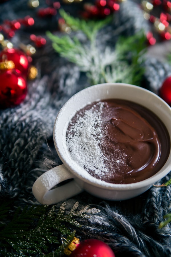 French Hot Chocolate Pudding dusted with powdered sugar. 