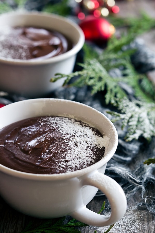 French Hot Chocolate Pudding in cofffee mugs. 
