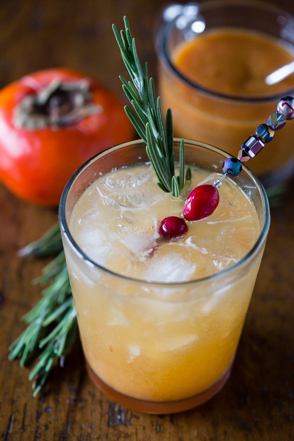 Persimmon Old Fashioned Cocktail in a glass. 