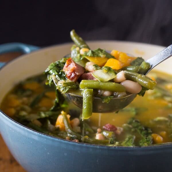 This butternut squash minestrone soup is the perfect winter meal. This simple soup is ready in an hour and packed full of hearty vegetables and ham.