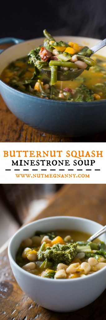 This butternut squash minestrone soup is the perfect winter meal. This simple soup is ready in an hour and packed full of hearty vegetables and ham.