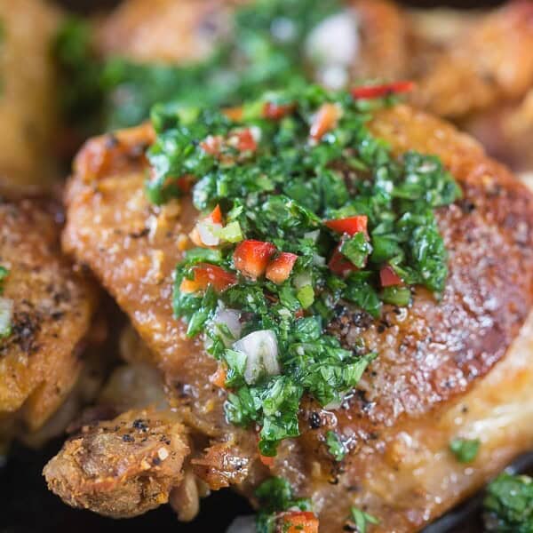 This chimichurri crispy chicken is the perfect weeknight dinner. Ready in just about 30 minutes and PACKED full of flavor. You'll love this dish!