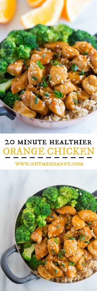 This 20 minute healthier orange chicken is the perfect weeknight dish. Trust me, you'll LOVE this dish it's seriously that EASY! Healthier Orange Chicken pin for Pinterest.