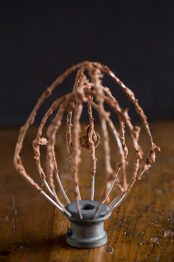 Easy Whipped Chocolate Frosting on a whisk attachment. 