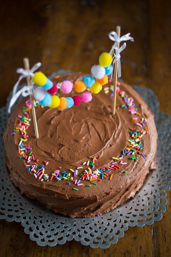 Easy Whipped Chocolate Frosting on a birthday cake. 