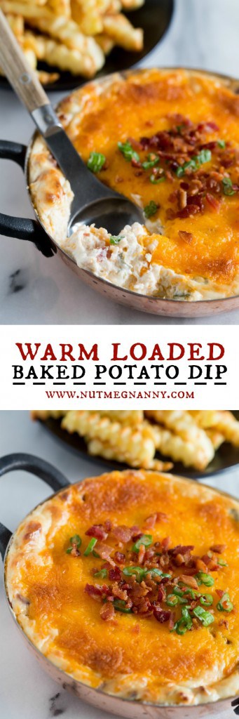warm loaded baked potato dip pin for pinterest. 