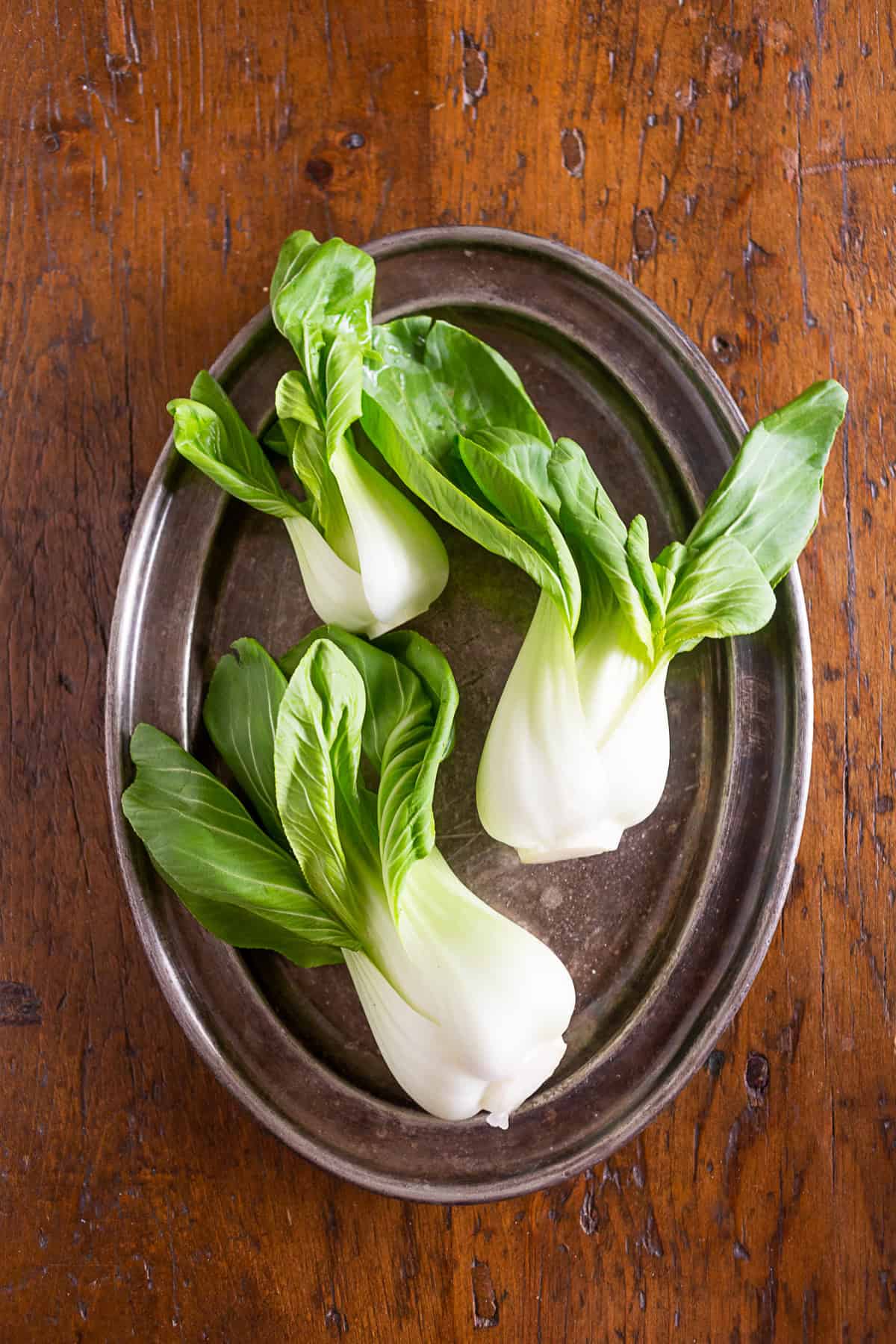 Baby bok choy on a platter.