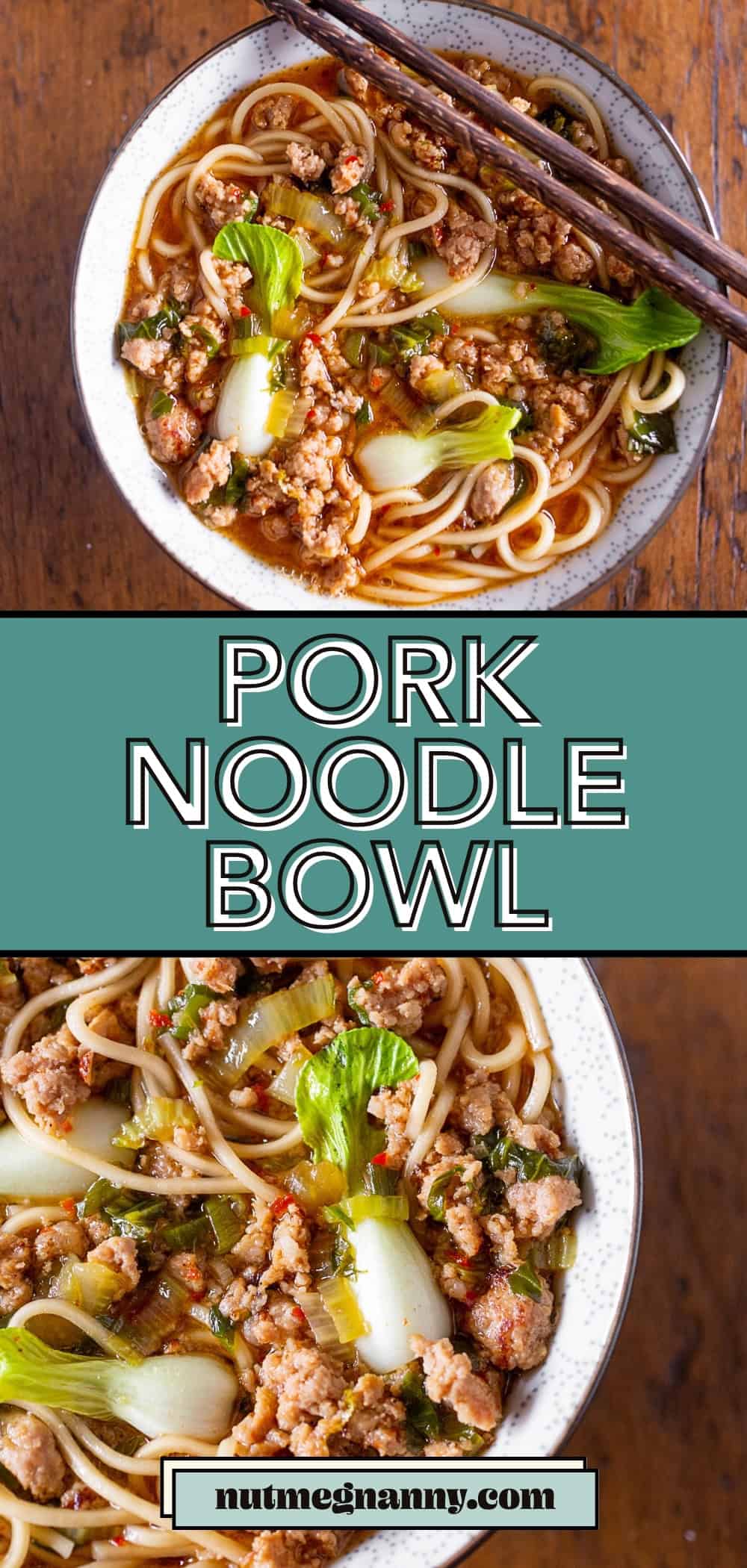 Spicy Pork Noodle Bowl pin for Pinterest.
