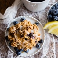 These blueberry lemon thyme muffins are topped with a crunchy streusel and packed full of delicious blueberries. You will love how easy these muffins are to make!