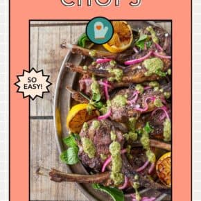 Grilled Lamb Chops with Pistachio Mint Pesto pin for Pinterest.