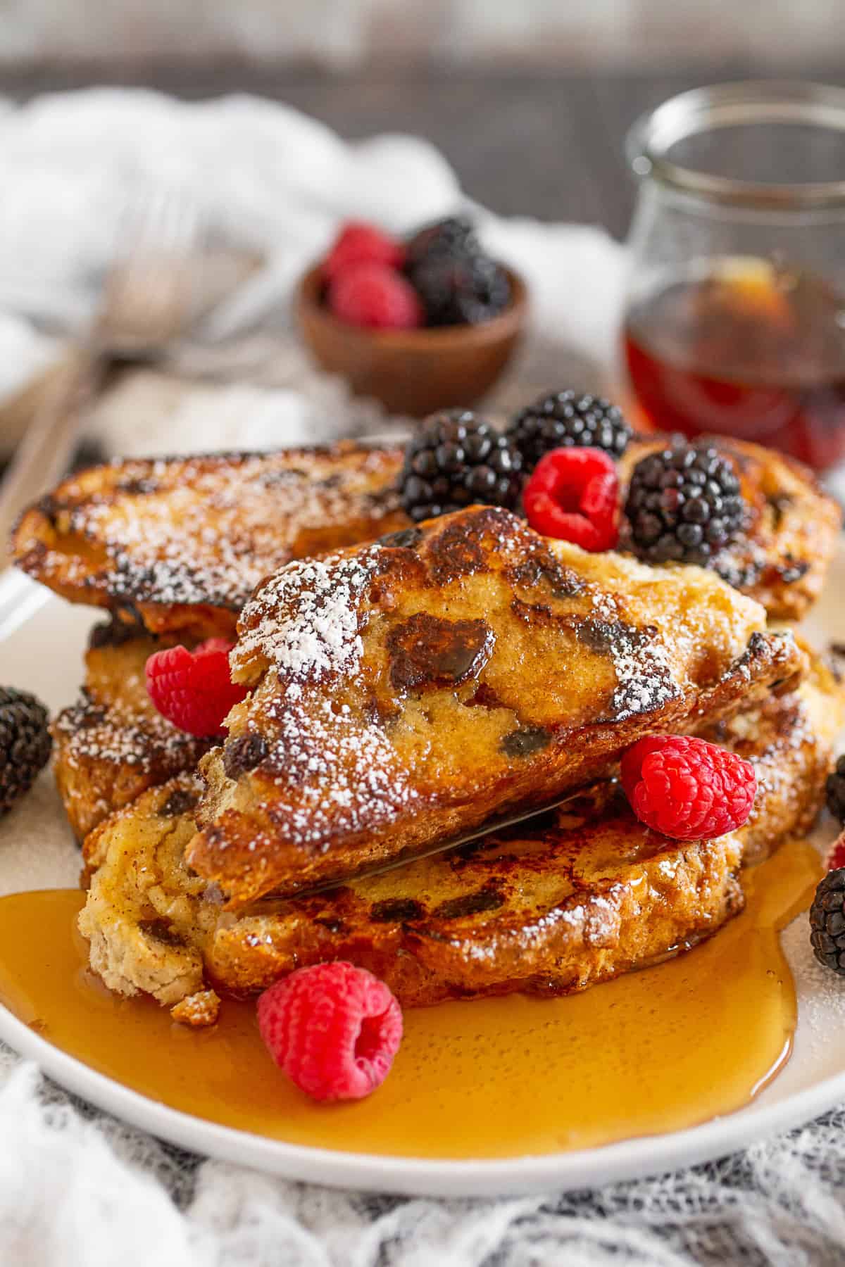 Irish Soda Bread French Toast on a white plate.
