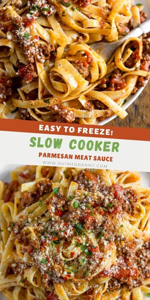 Slow Cooker Parmesan Meat Sauce pin for Pinterest.