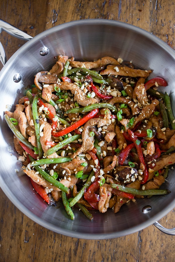 Spicy Garlic Pork Stir Fry in a stir-fry pan.