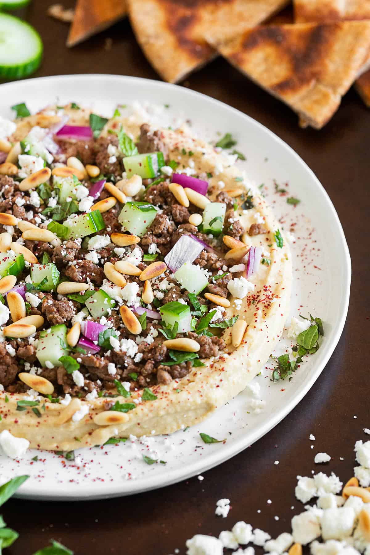 Loaded Greek Hummus topped with sumac. 