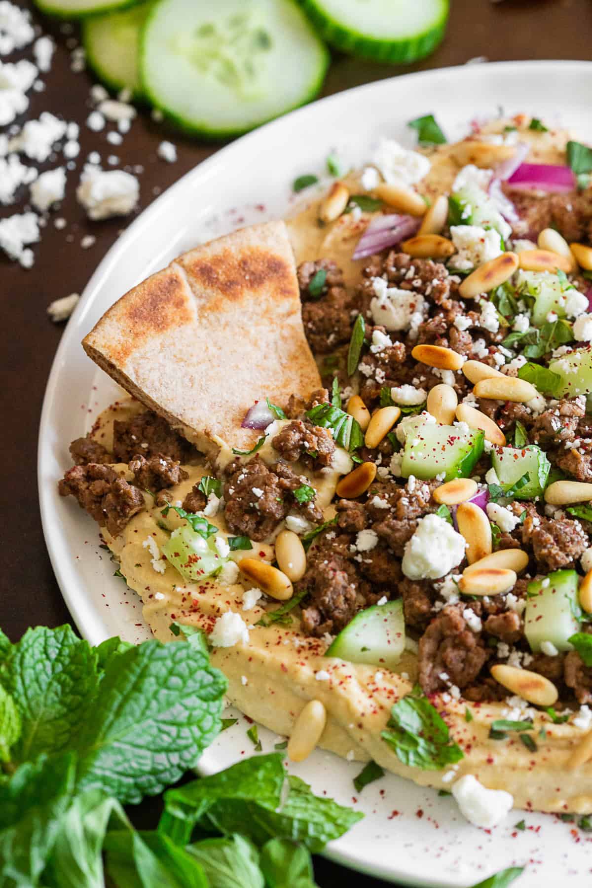 Loaded Greek Hummus served with pita chips. 