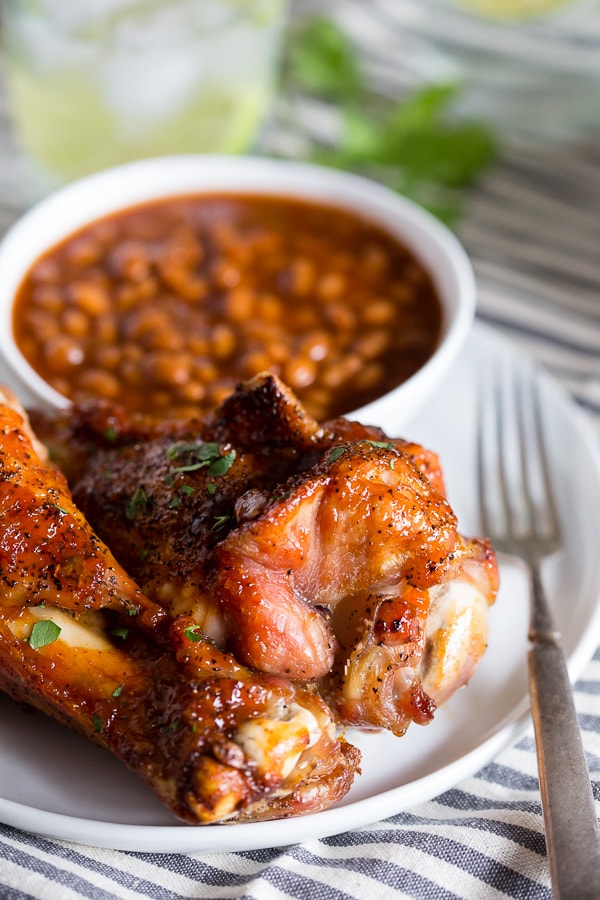 These peach bbq grilled turkey legs are the perfect summertime meat treat. Slathered with a homemade peach bbq sauce and grilled to perfection.