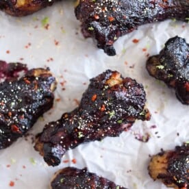 These wild blueberry bbq chicken wings are basted with a homemade wild blueberry honey bbq sauce and then grilled to perfection. These little crispy wings are going to be your new summertime favorite.
