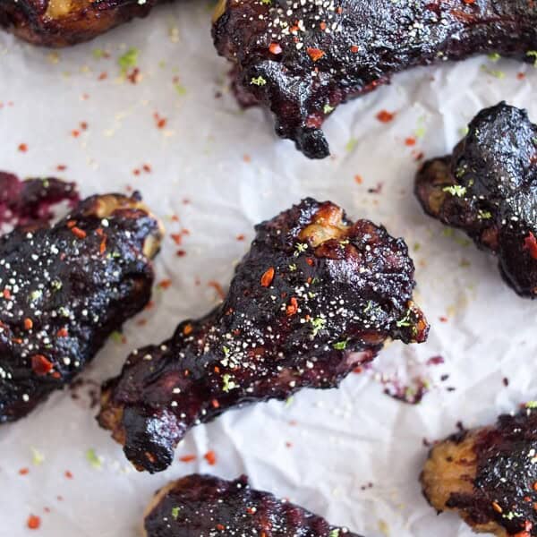 These wild blueberry bbq chicken wings are basted with a homemade wild blueberry honey bbq sauce and then grilled to perfection. These little crispy wings are going to be your new summertime favorite.
