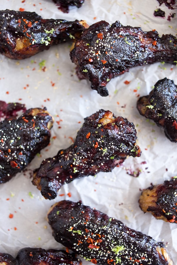 These wild blueberry bbq chicken wings are basted with a homemade wild blueberry honey bbq sauce and then grilled to perfection. These little crispy wings are going to be your new summertime favorite.