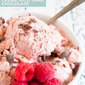 Raspberry Chocolate Chip Ice Cream pin for Pinterest.