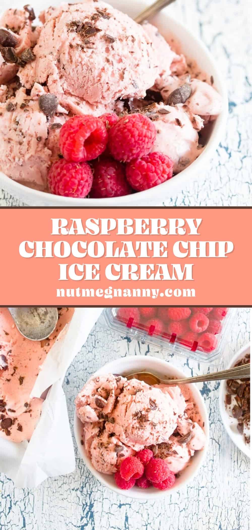 Raspberry Chocolate Chip Ice Cream graphic pin for Pinterest. 