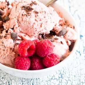 Raspberry Chocolate Chip Ice Cream pin for Pinterest.