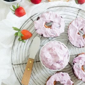 This roasted berry cream cheese spread is the perfect topping to your morning bagel or as a delicious fruit dip. Ready in under 30 minutes and packed full of sweet berry flavor. You'll want to spread this on everything!