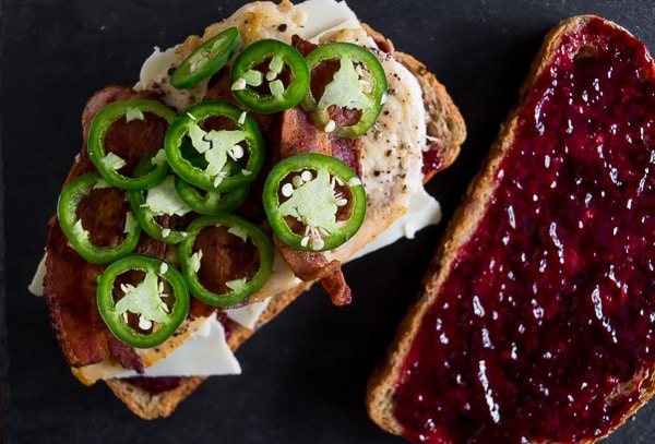 This mixed berry chicken bacon jalapeno grilled cheese is the perfect way to spice up your sandwich routine. It’s sweet and savory with just a hint of heat. Trust me, you’ll love this delicious melty sandwich.