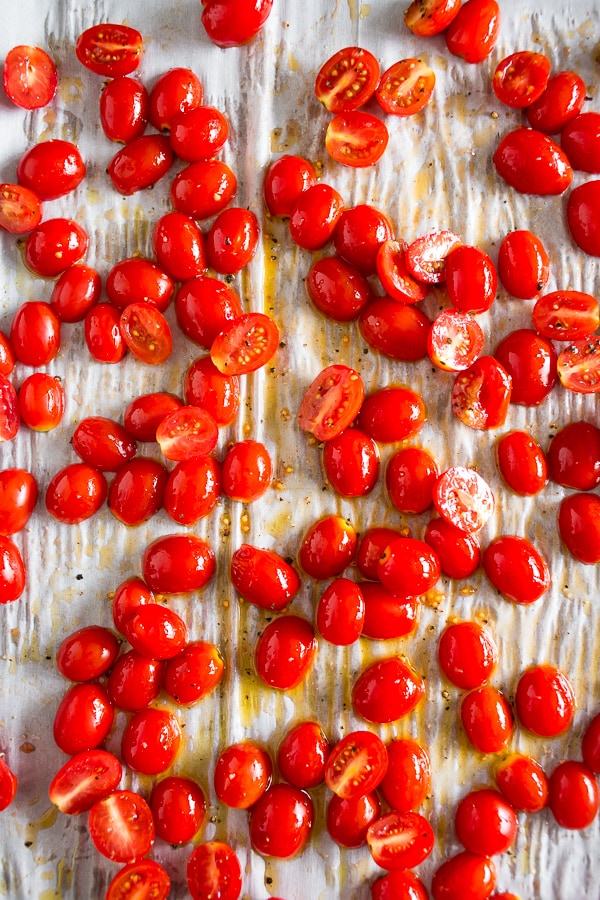 These slow roasted cherry tomatoes are made in the oven and come out sweet and delicious. Ready in 3 hours and perfect for pasta, salad, sandwiches or even for mid-day snacking. 
