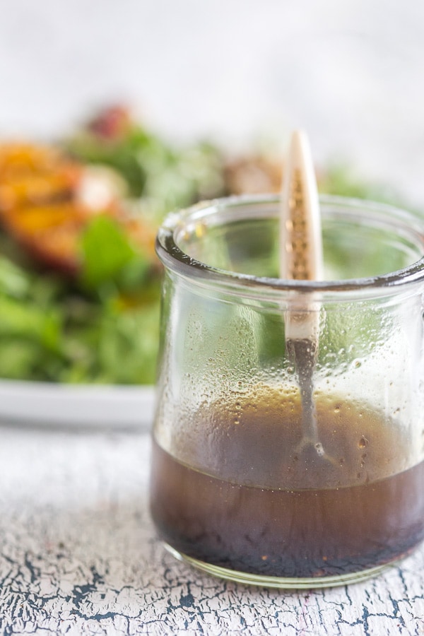 Honey balsamic dressing in a jar. 