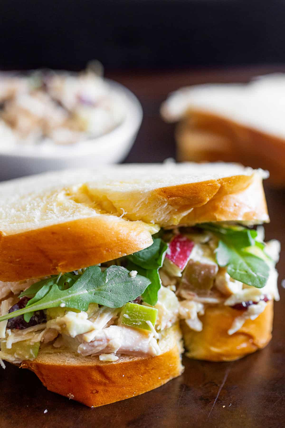 Hummus Chicken Salad on white bread.