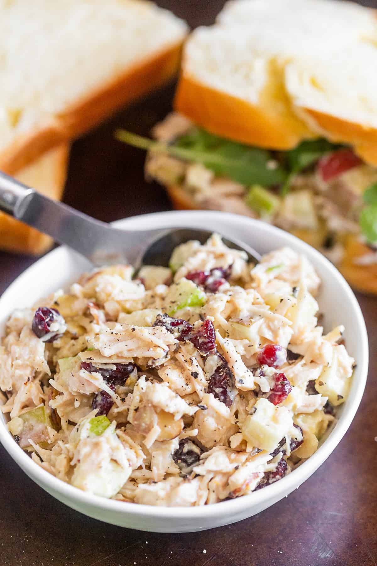Hummus Chicken Salad in a white bowl.