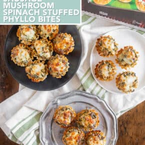 Sausage Spinach Mushroom Phyllo Bites pin for Pinterest.