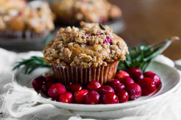 Cranberry Orange Rosemary Muffins on a small plate. 