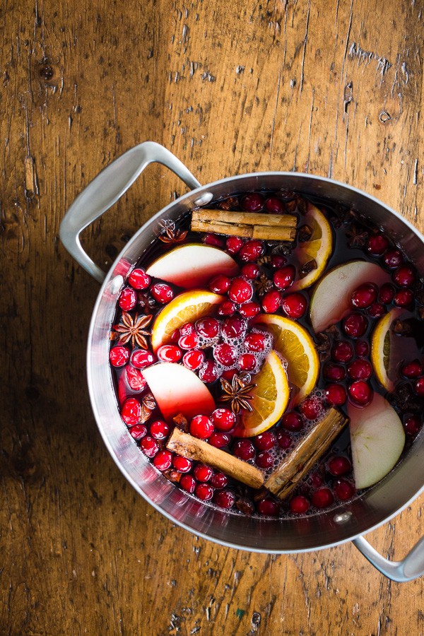 Holiday Spiced Mulled Wine in a large pot. 