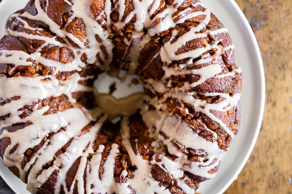 pumpkin spice apple monkey bread with a glaze